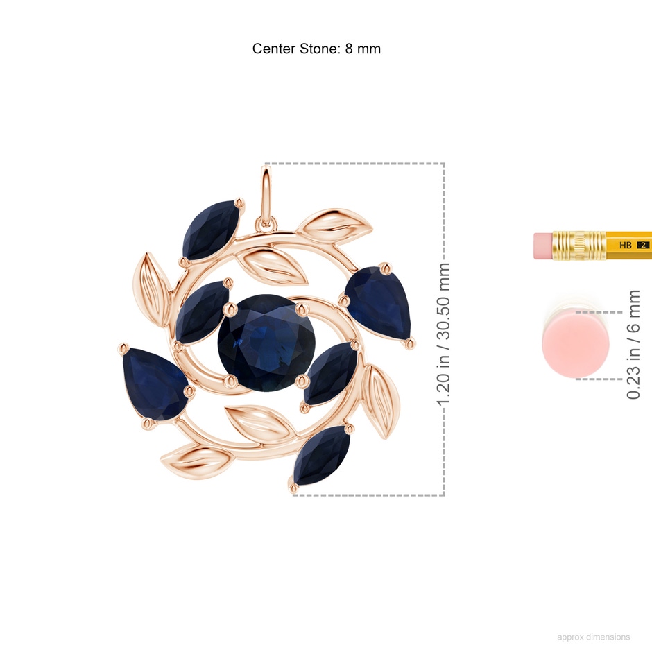 8mm A Round and Marquise Sapphire Olive Branch Pendant in Rose Gold ruler