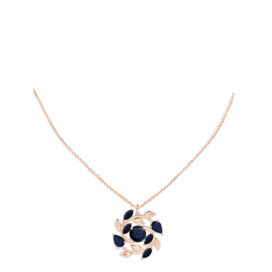 8mm A Round and Marquise Sapphire Olive Branch Pendant in Rose Gold pen