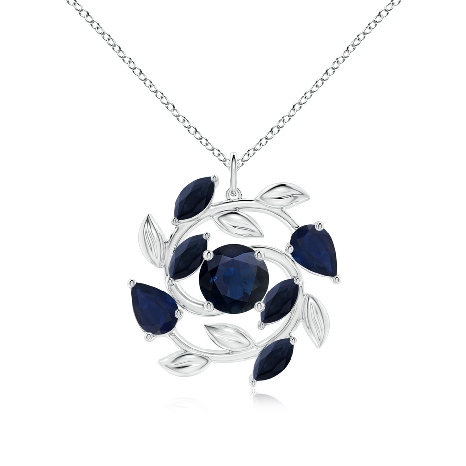 8mm A Round and Marquise Sapphire Olive Branch Pendant in White Gold 