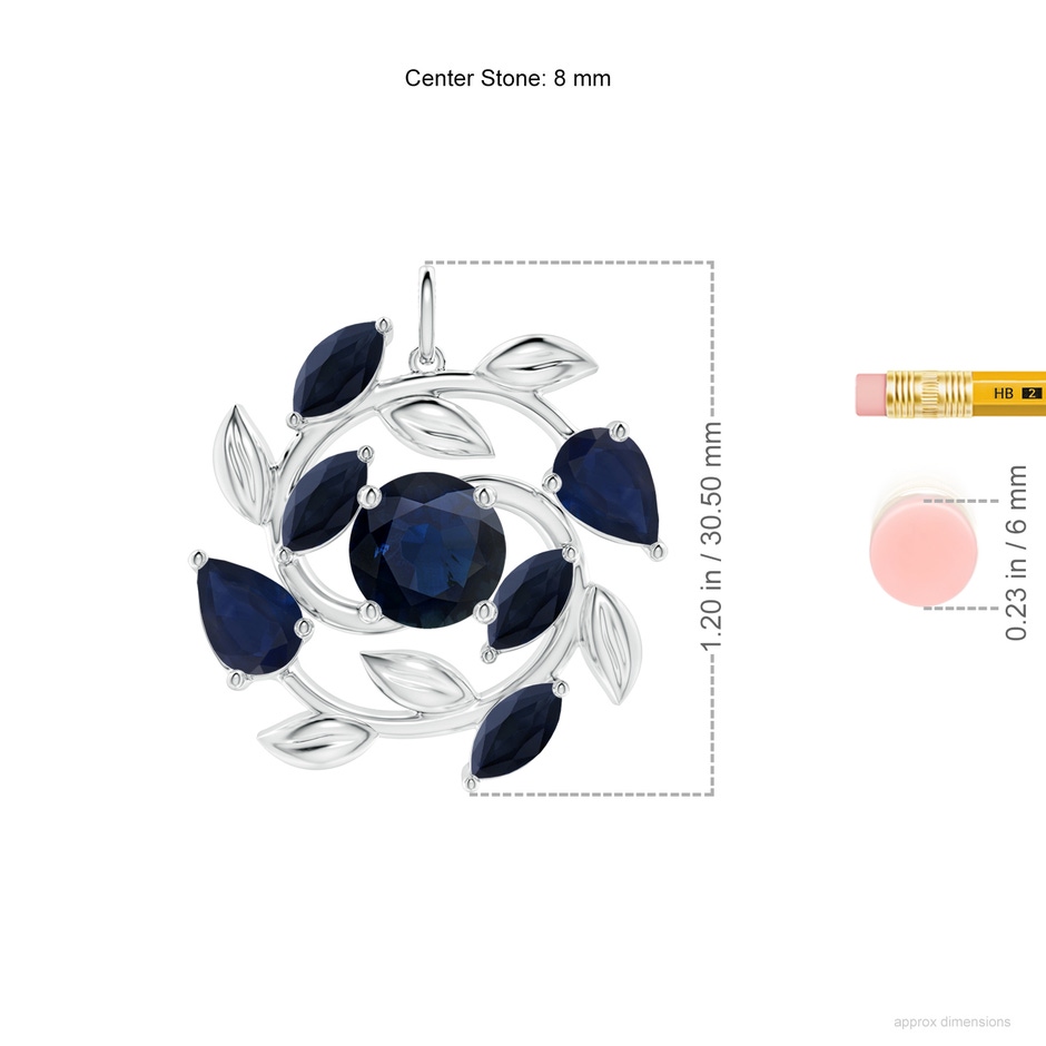 8mm A Round and Marquise Sapphire Olive Branch Pendant in White Gold ruler