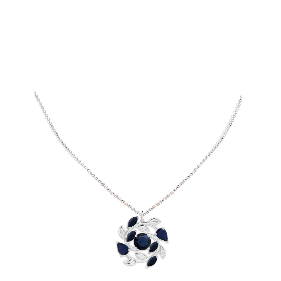 8mm A Round and Marquise Sapphire Olive Branch Pendant in White Gold pen