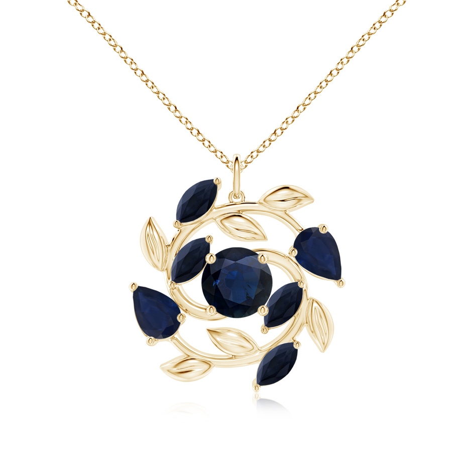 8mm A Round and Marquise Sapphire Olive Branch Pendant in Yellow Gold 