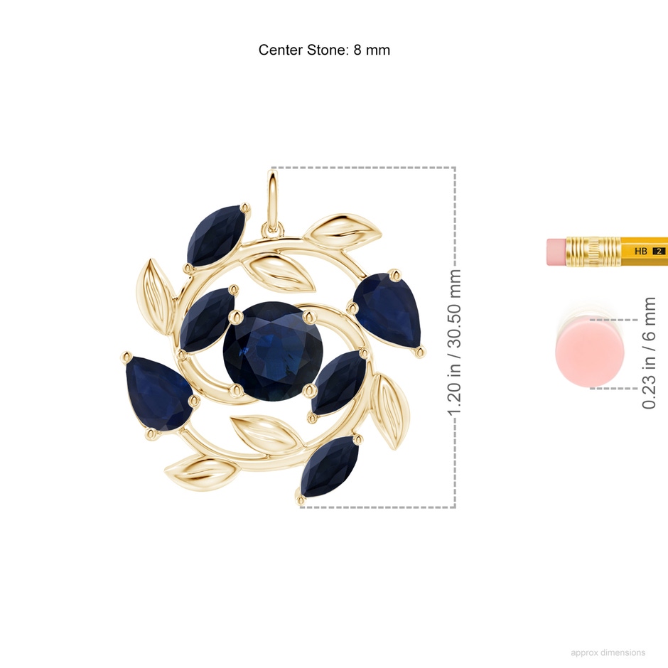 8mm A Round and Marquise Sapphire Olive Branch Pendant in Yellow Gold ruler