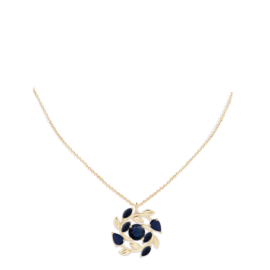 8mm A Round and Marquise Sapphire Olive Branch Pendant in Yellow Gold pen