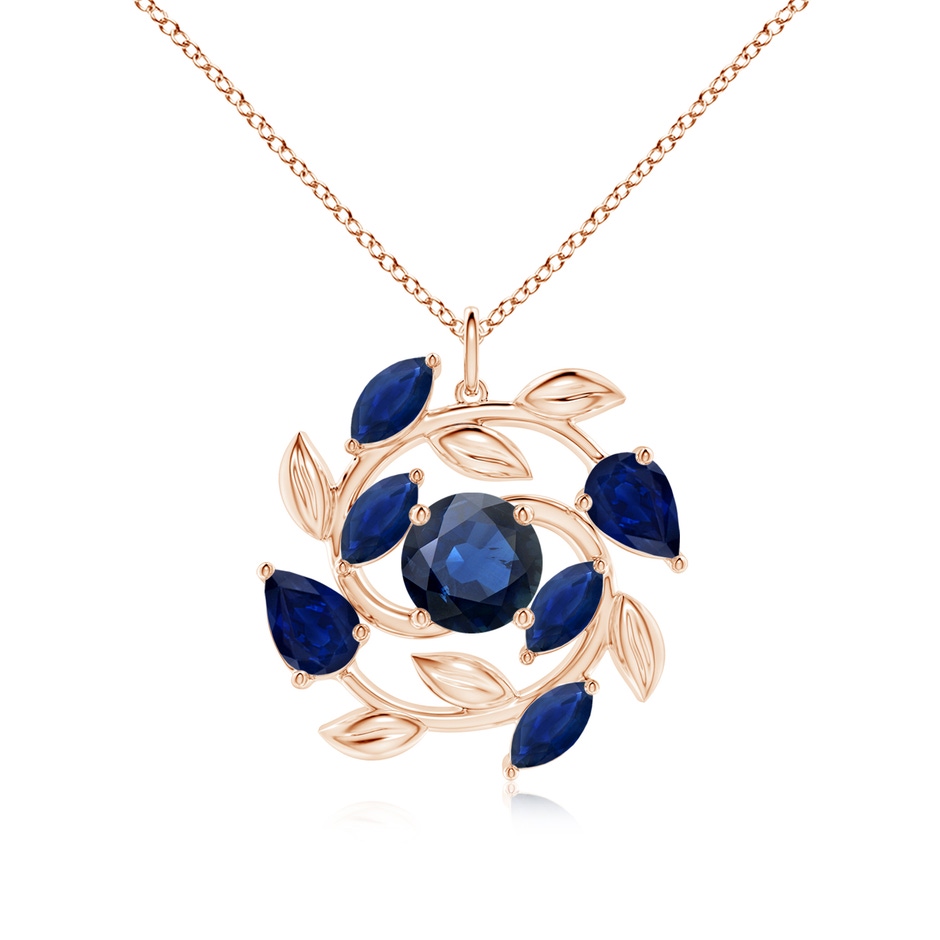 8mm AA Round and Marquise Sapphire Olive Branch Pendant in Rose Gold 