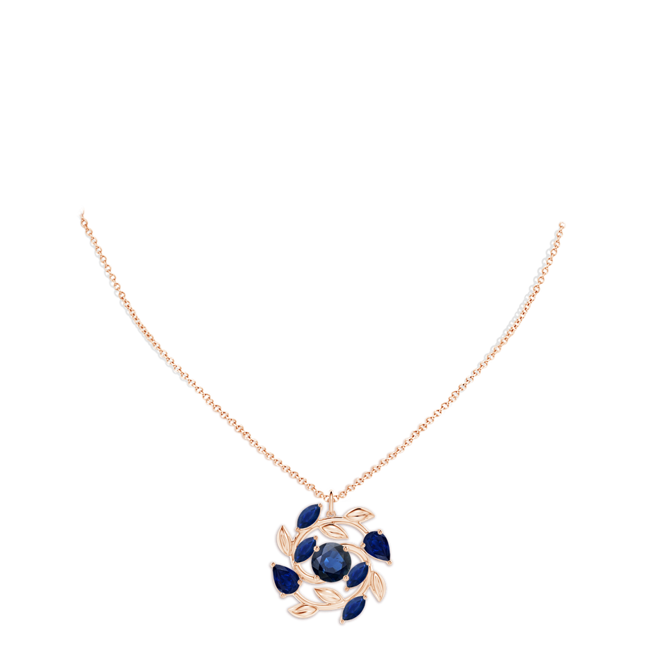 8mm AA Round and Marquise Sapphire Olive Branch Pendant in Rose Gold pen