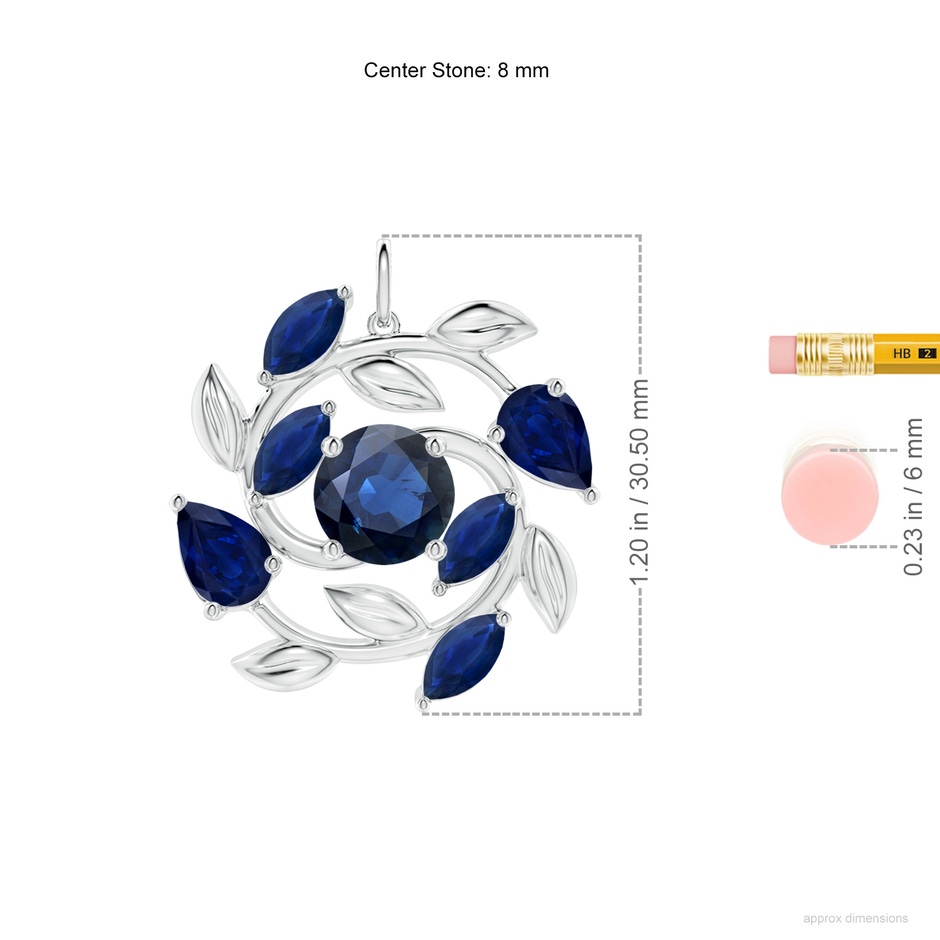 8mm AA Round and Marquise Sapphire Olive Branch Pendant in White Gold ruler