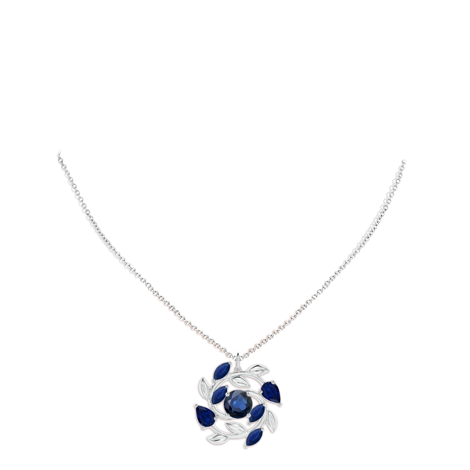 8mm AA Round and Marquise Sapphire Olive Branch Pendant in White Gold pen
