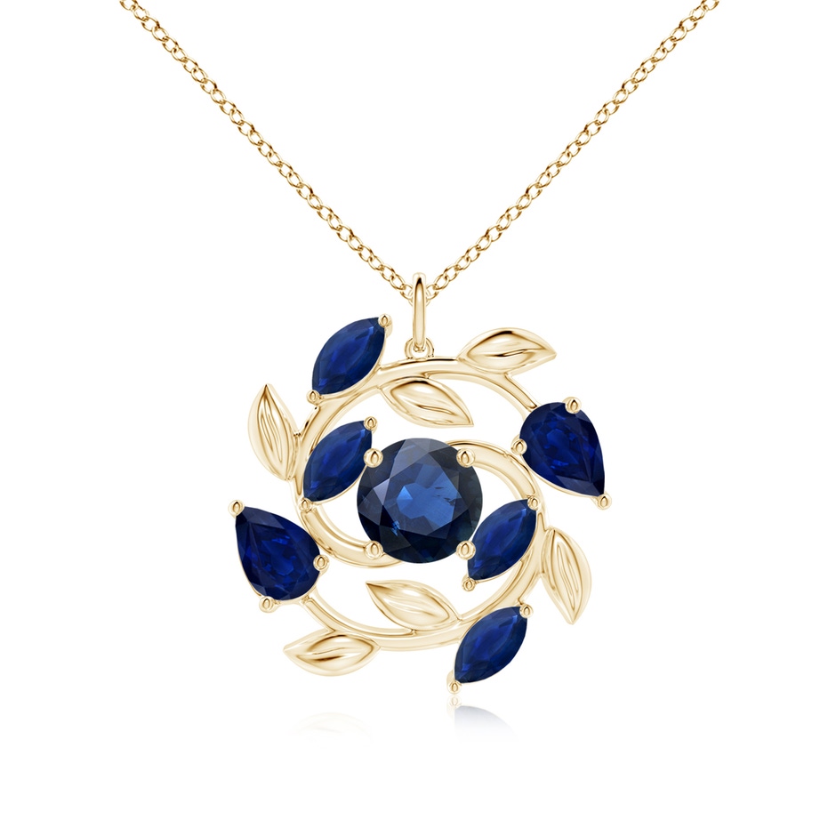 8mm AA Round and Marquise Sapphire Olive Branch Pendant in Yellow Gold 