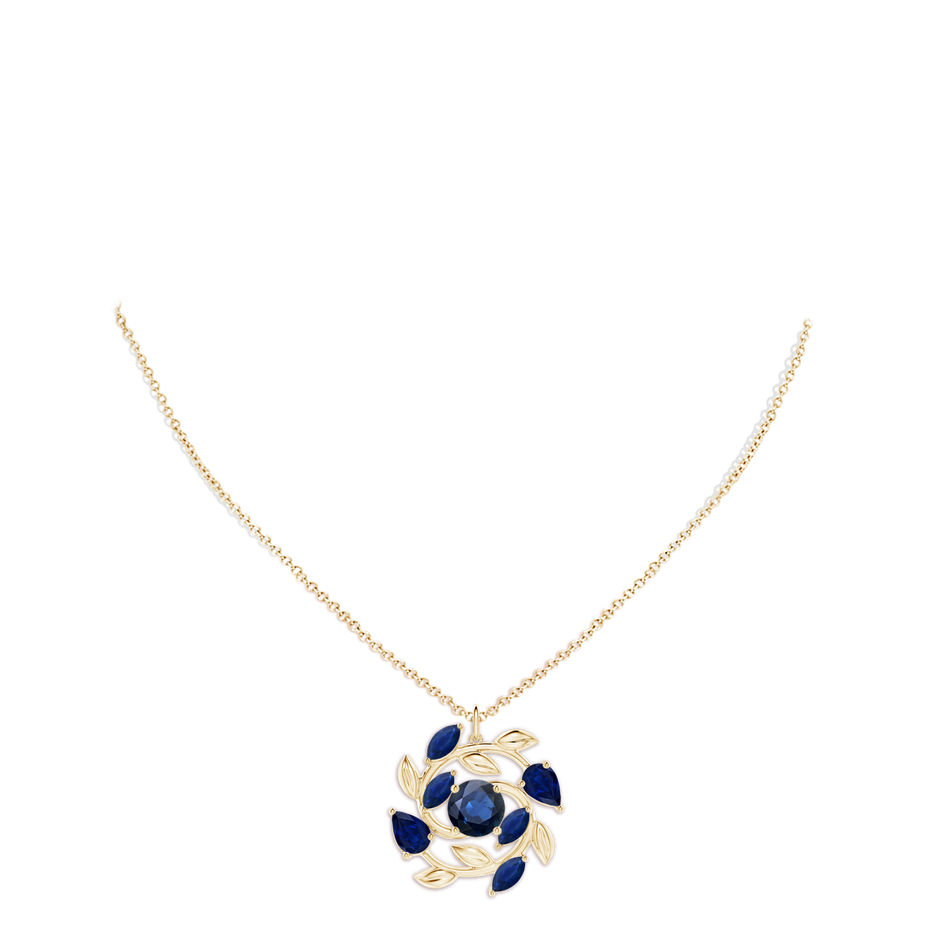 8mm AA Round and Marquise Sapphire Olive Branch Pendant in Yellow Gold pen
