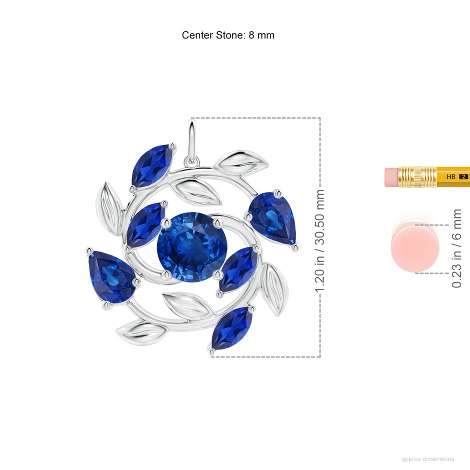 8mm AAA Round and Marquise Sapphire Olive Branch Pendant in P950 Platinum ruler