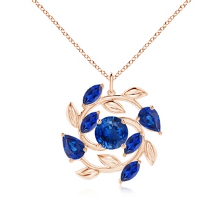 8mm AAA Round and Marquise Sapphire Olive Branch Pendant in Rose Gold