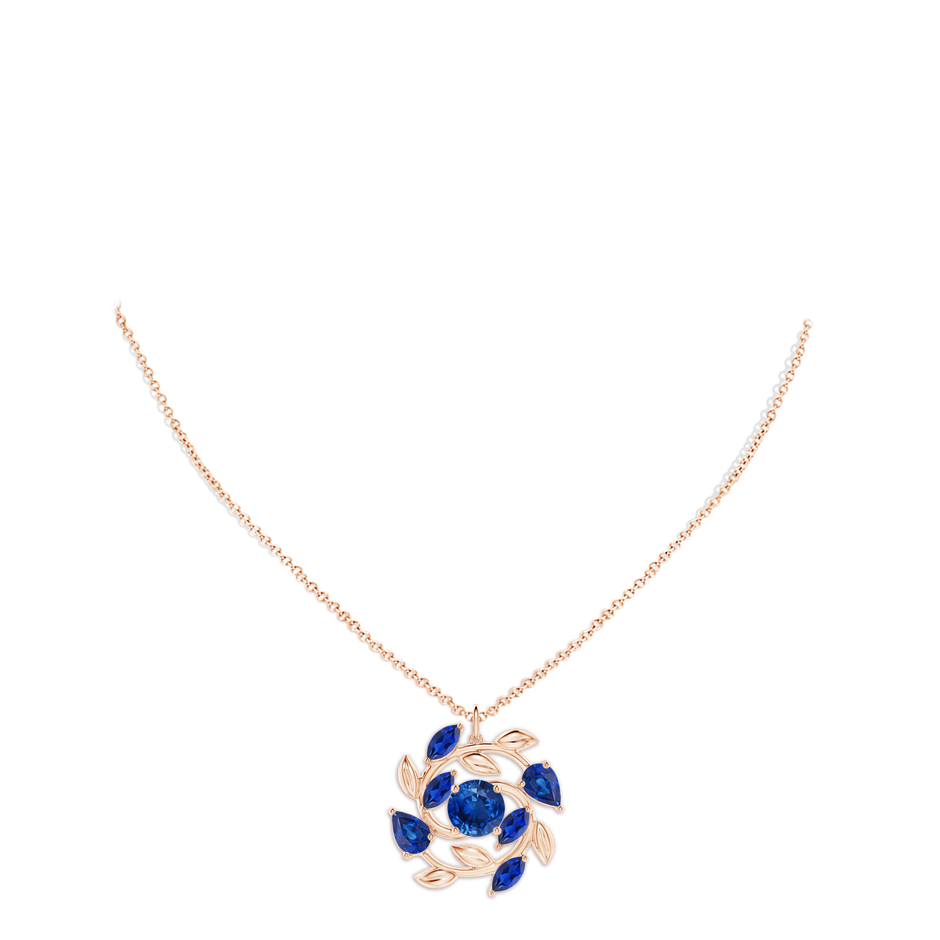 8mm AAA Round and Marquise Sapphire Olive Branch Pendant in Rose Gold pen