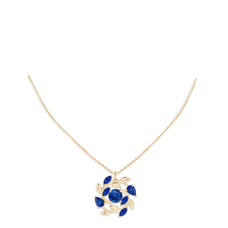 8mm AAA Round and Marquise Sapphire Olive Branch Pendant in Yellow Gold pen
