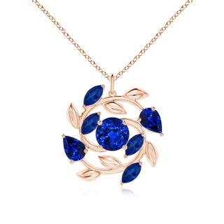 8mm AAAA Round and Marquise Sapphire Olive Branch Pendant in 18K Rose Gold