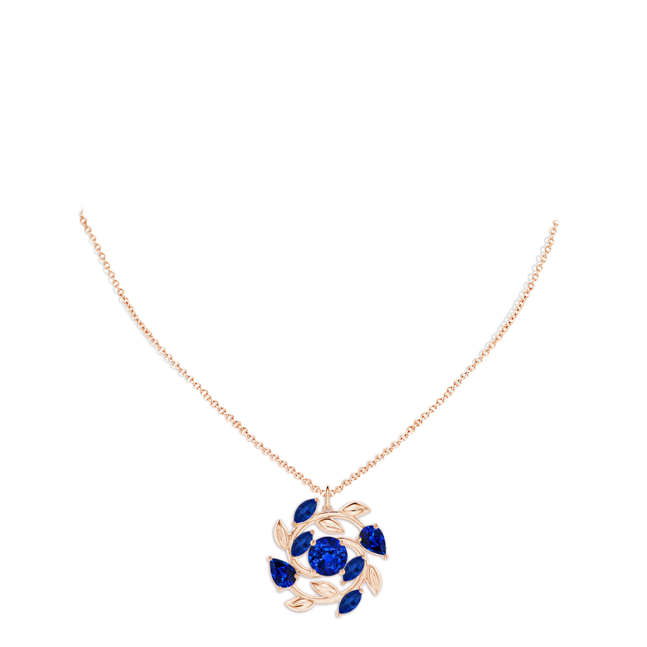 8mm AAAA Round and Marquise Sapphire Olive Branch Pendant in Rose Gold pen