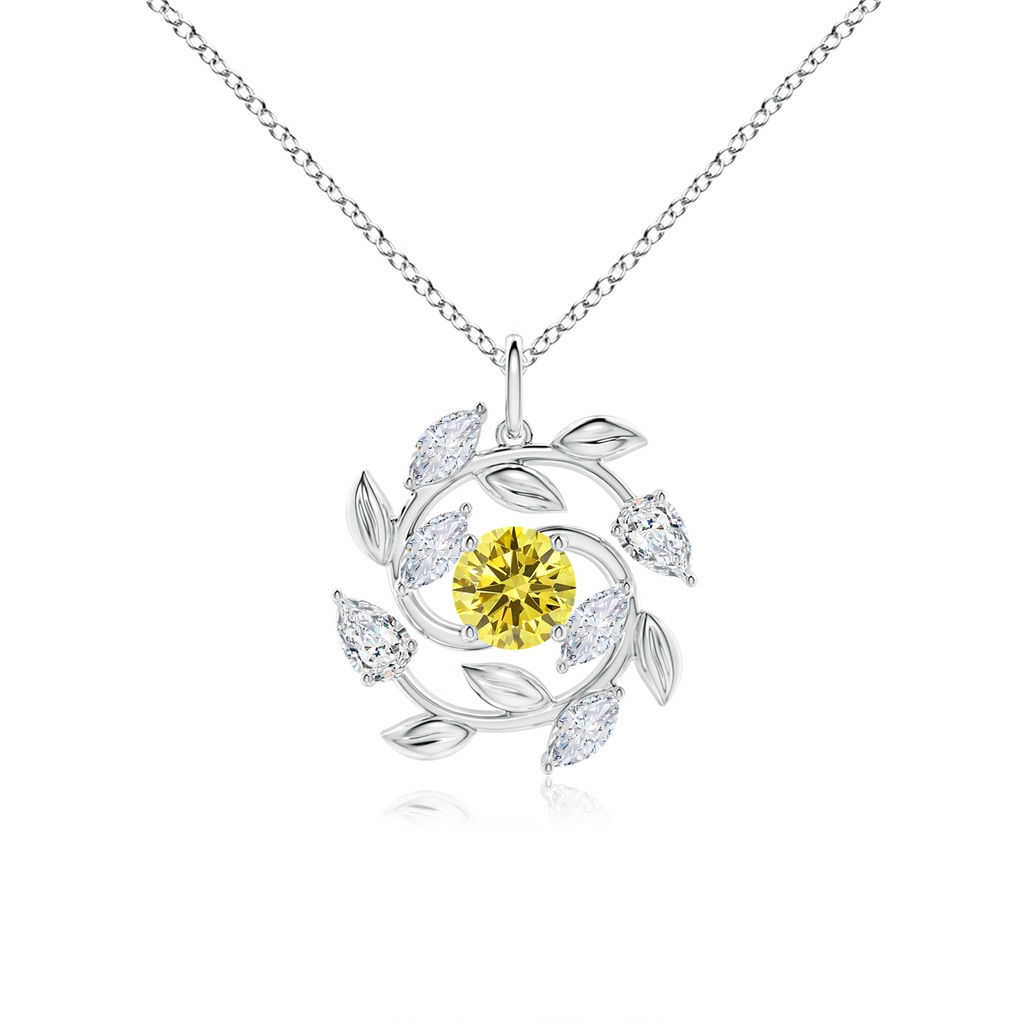 6mm AAAA Fancy Intense Yellow and White Diamond Olive Branch Pendant in P950 Platinum