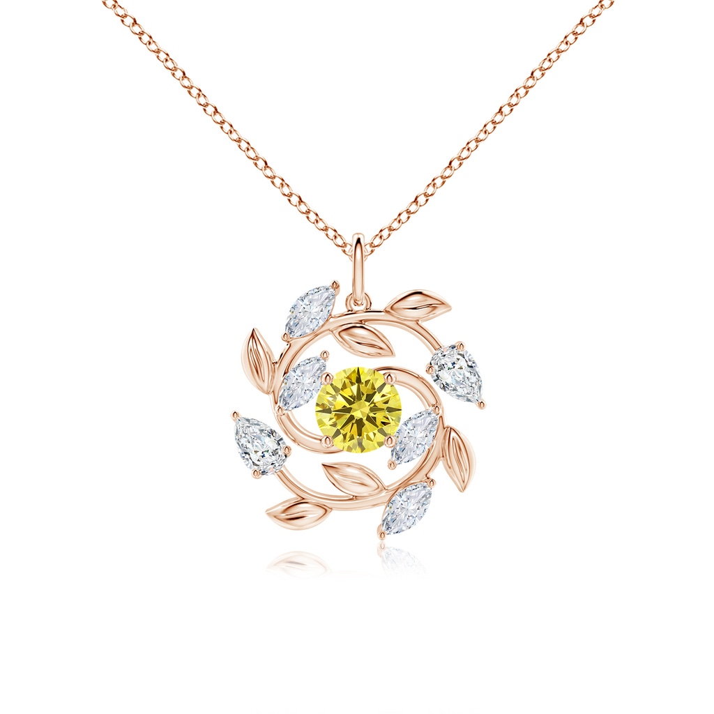 6mm AAAA Fancy Intense Yellow and White Diamond Olive Branch Pendant in Rose Gold