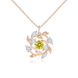 6mm AAAA Fancy Intense Yellow and White Diamond Olive Branch Pendant in Rose Gold