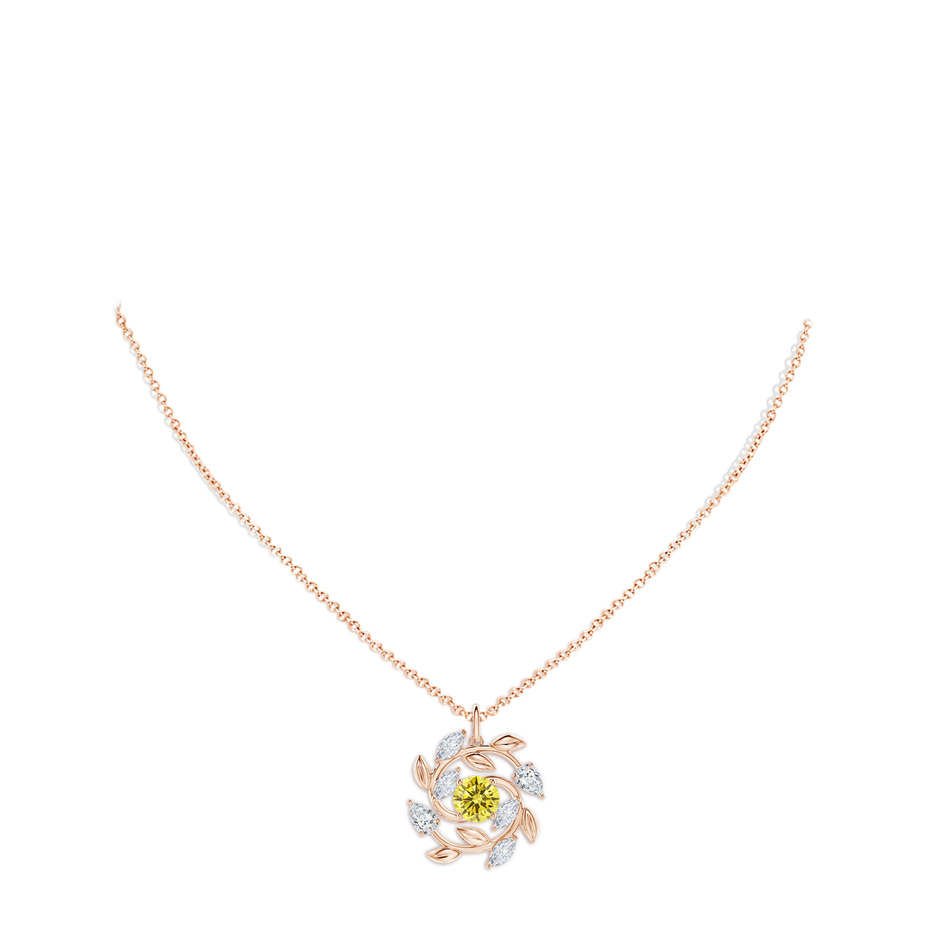 6mm AAAA Fancy Intense Yellow and White Diamond Olive Branch Pendant in Rose Gold pen