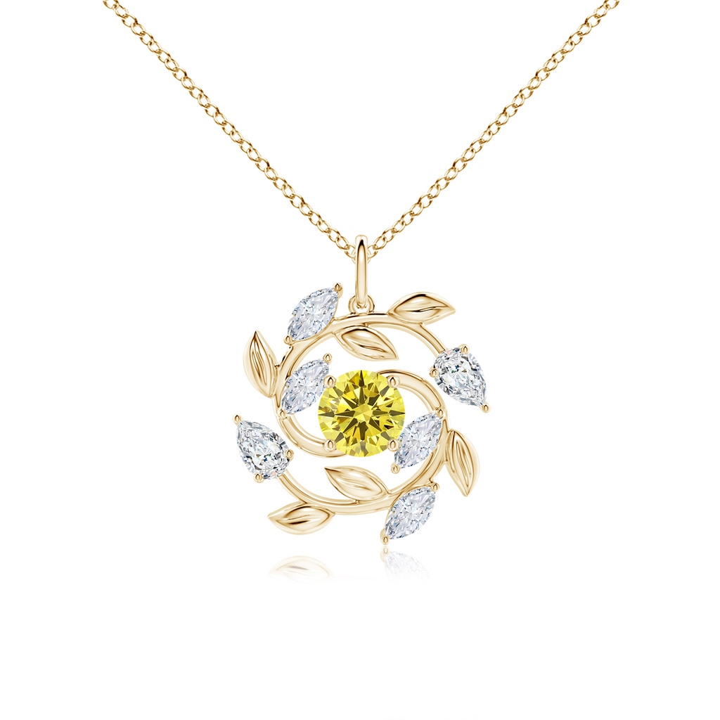 6mm AAAA Fancy Intense Yellow and White Diamond Olive Branch Pendant in Yellow Gold