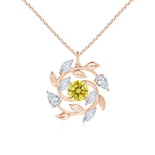 7mm AAAA Fancy Intense Yellow and White Diamond Olive Branch Pendant in 18K Rose Gold