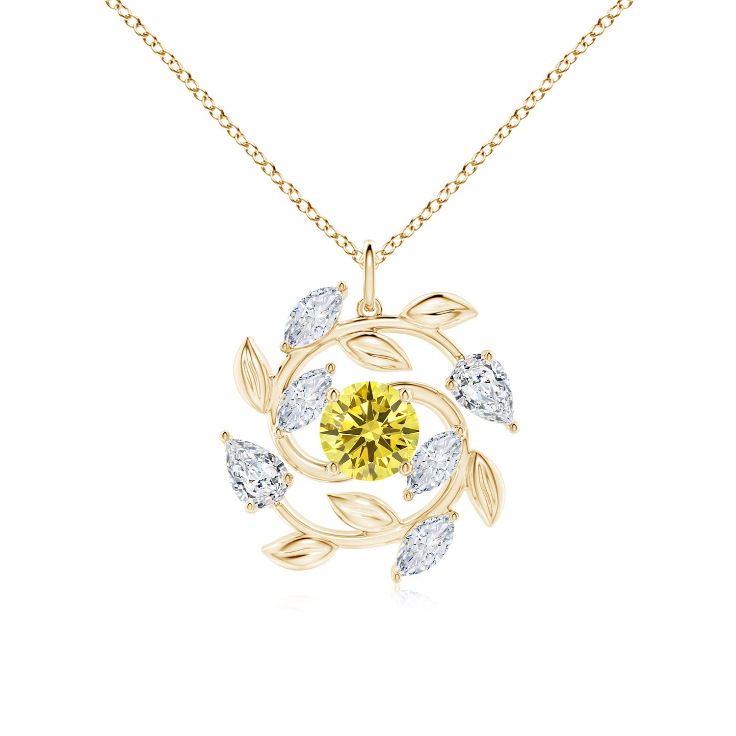 Angara 3.05 CTW Fancy Intense Yellow and White Diamond Olive Branch Pendant in 18K Yellow Gold