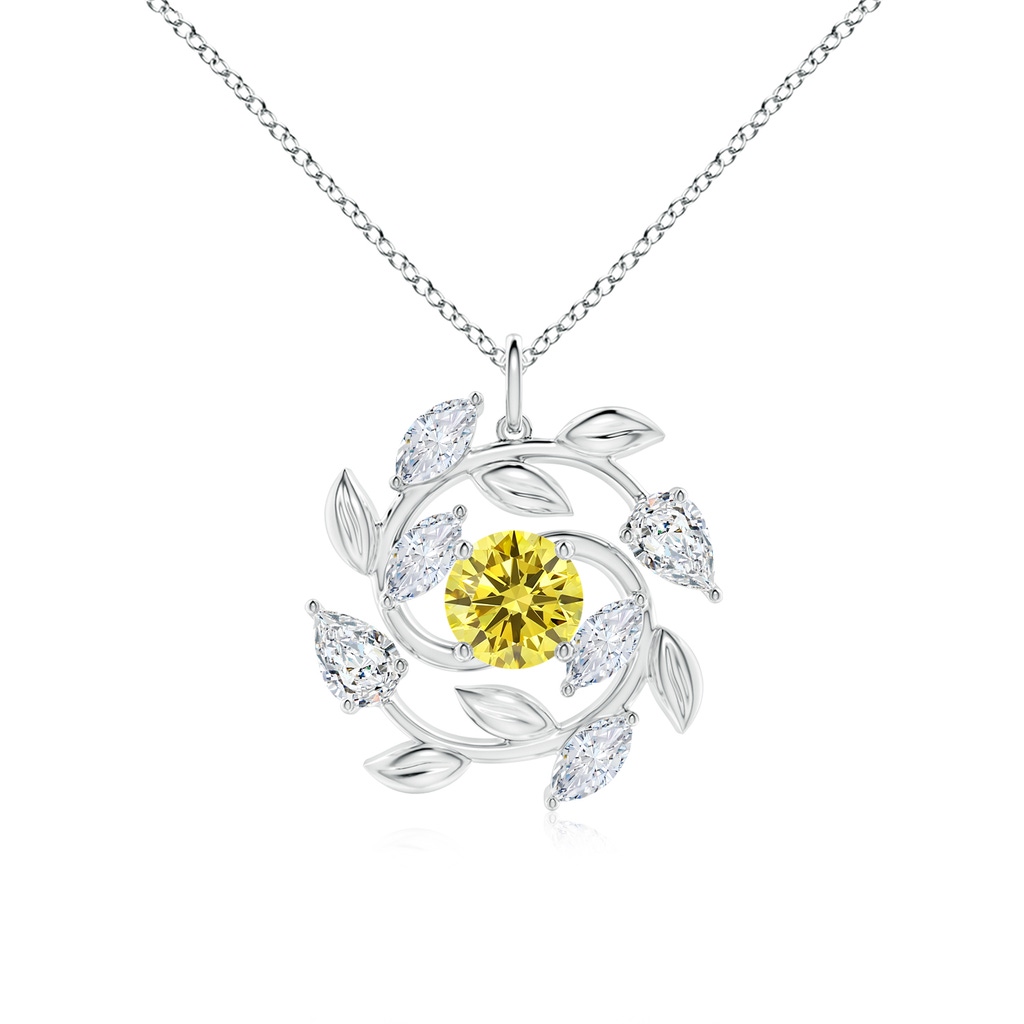 7mm AAAA Fancy Intense Yellow and White Diamond Olive Branch Pendant in White Gold