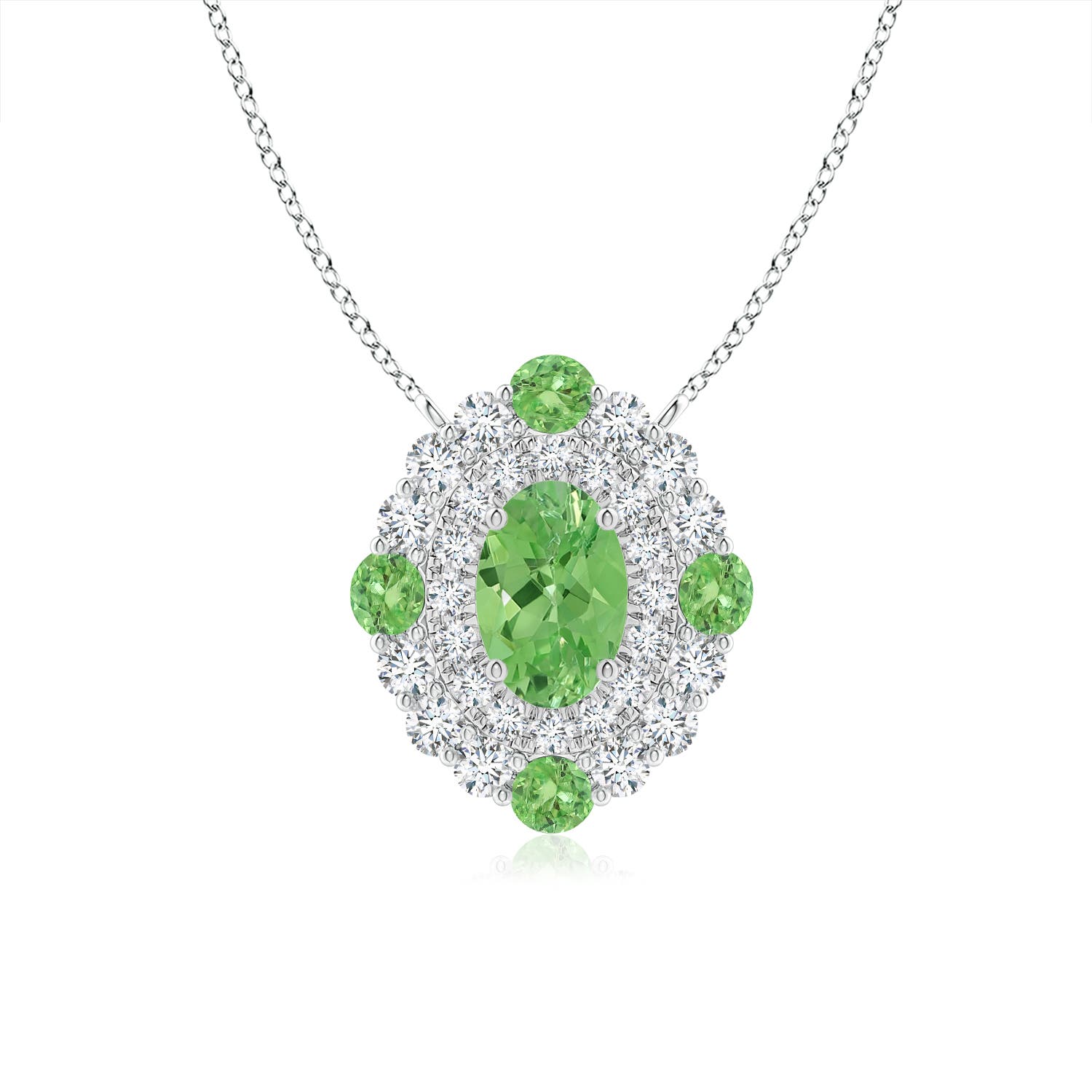 6x4mm A Tsavorite & Diamond Two Tone Pendant with Double Halo in P950 Platinum