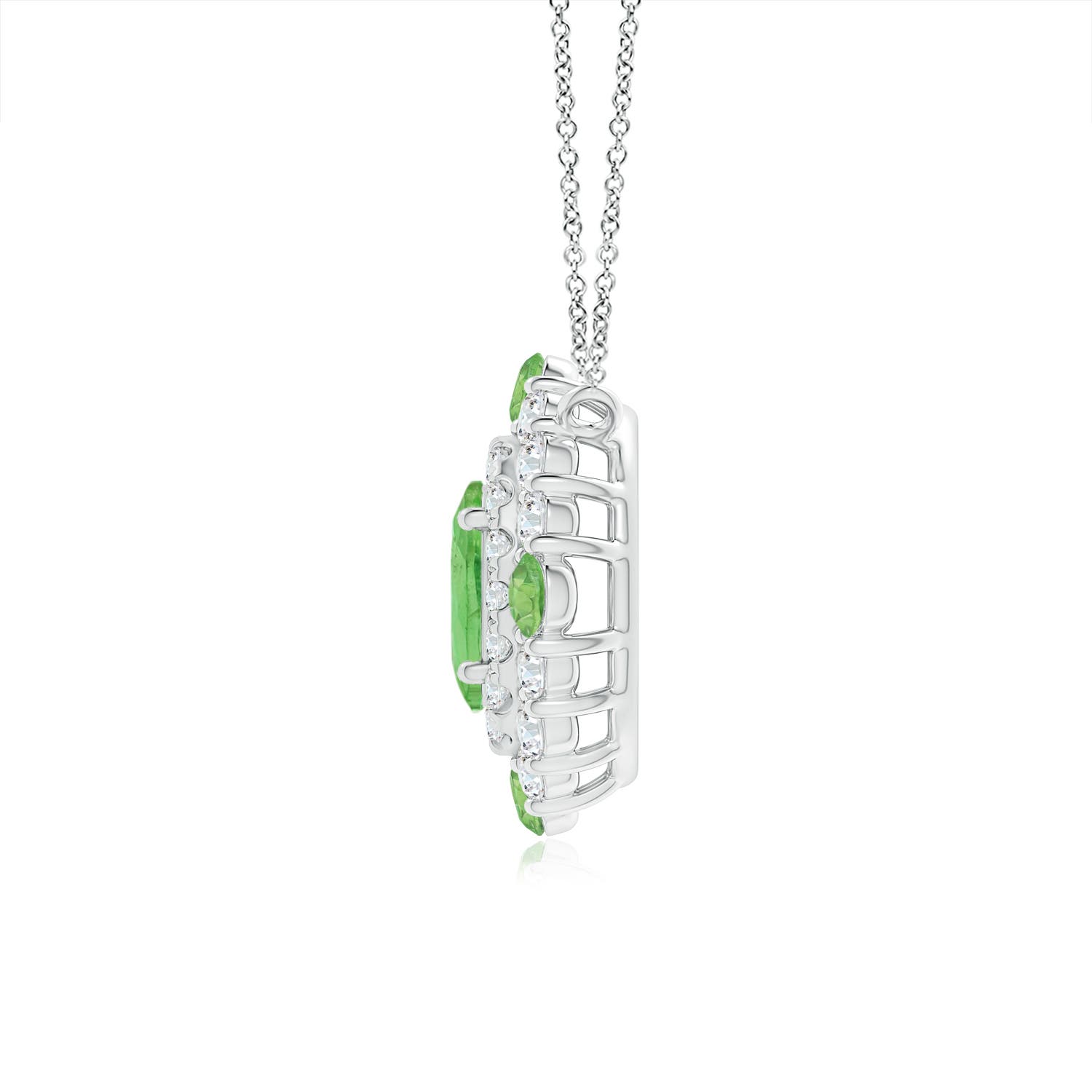 6x4mm A Tsavorite & Diamond Two Tone Pendant with Double Halo in P950 Platinum