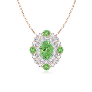 6x4mm A Tsavorite & Diamond Two Tone Pendant with Double Halo in Rose Gold White Gold