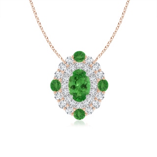 6x4mm AA Tsavorite & Diamond Two Tone Pendant with Double Halo in Rose Gold White Gold