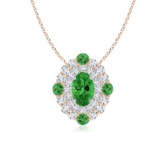 6x4mm AAA Tsavorite & Diamond Two Tone Pendant with Double Halo in Rose Gold White Gold