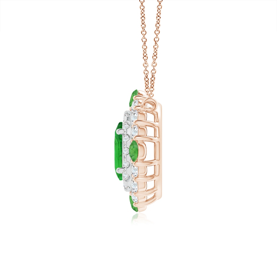 6x4mm AAA Tsavorite & Diamond Two Tone Pendant with Double Halo in Rose Gold White Gold side 1