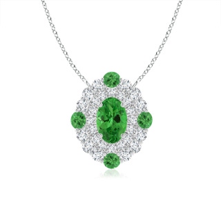 6x4mm AAA Tsavorite & Diamond Two Tone Pendant with Double Halo in White Gold