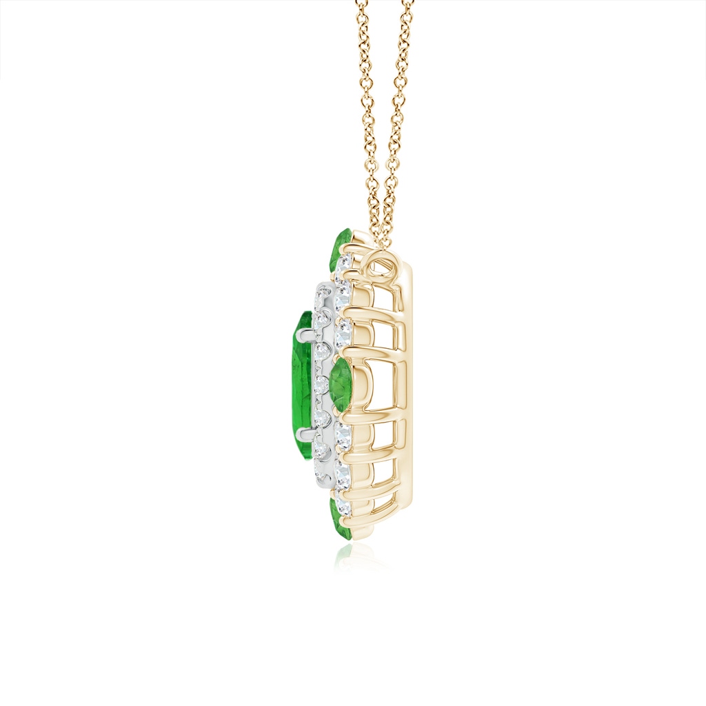 6x4mm AAA Tsavorite & Diamond Two Tone Pendant with Double Halo in Yellow Gold White Gold Side 1