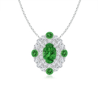 6x4mm AAAA Tsavorite & Diamond Two Tone Pendant with Double Halo in P950 Platinum