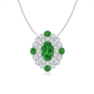 6x4mm AAAA Tsavorite & Diamond Two Tone Pendant with Double Halo in White Gold