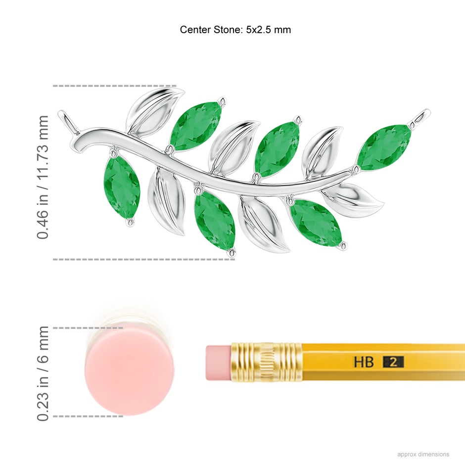 5x2.5mm A Marquise Emerald Olive Branch Pendant in White Gold ruler