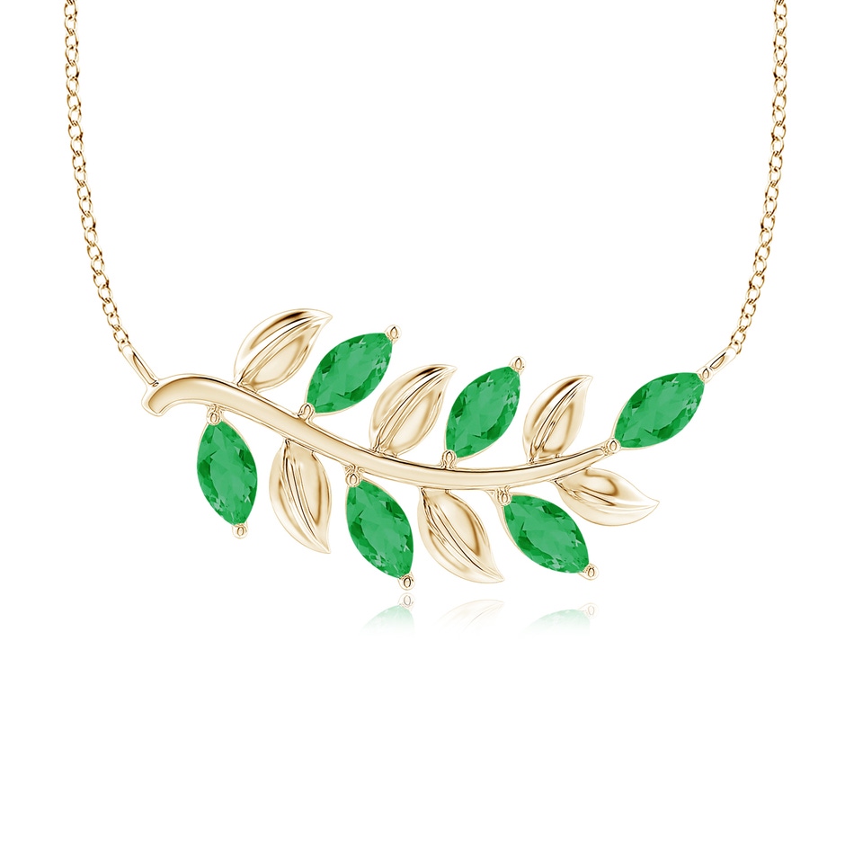 5x2.5mm A Marquise Emerald Olive Branch Pendant in Yellow Gold 