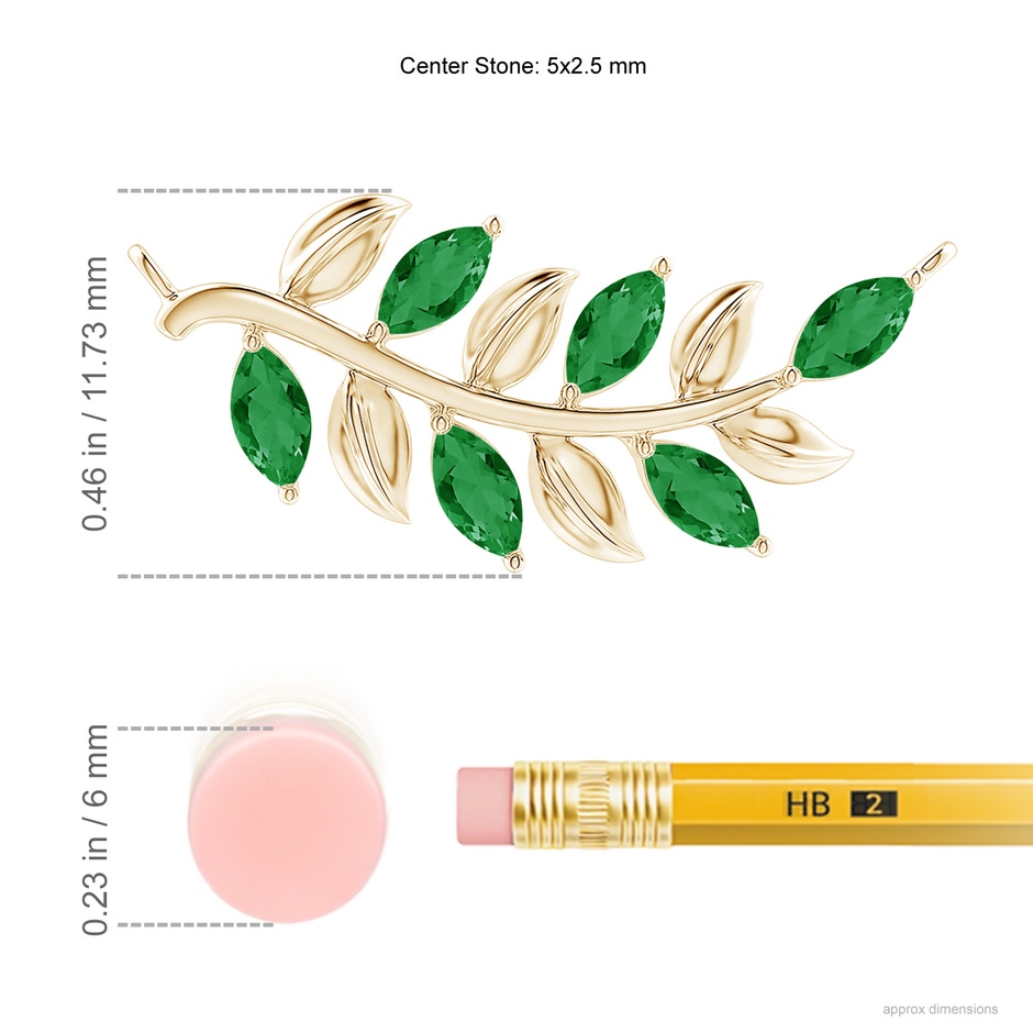 5x2.5mm AA Marquise Emerald Olive Branch Pendant in Yellow Gold ruler