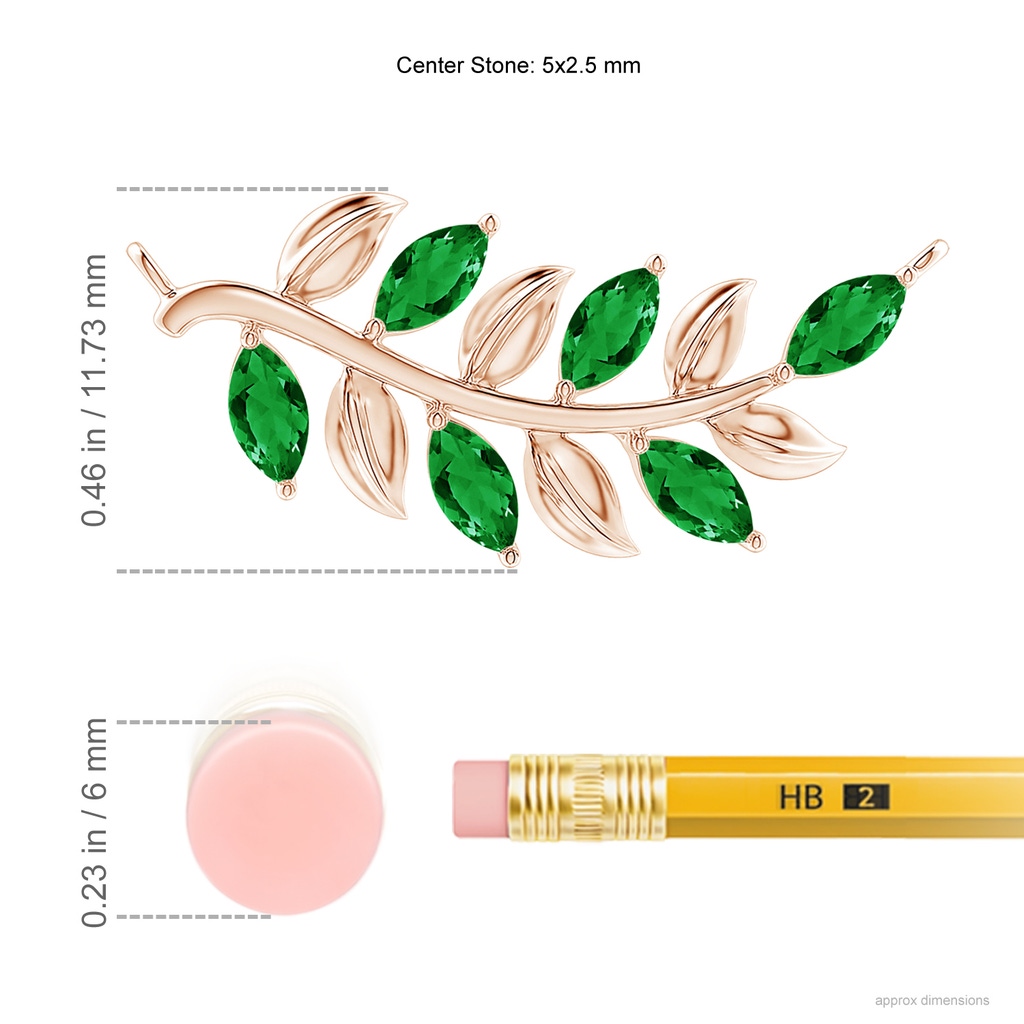 5x2.5mm AAA Marquise Emerald Olive Branch Pendant in Rose Gold Ruler