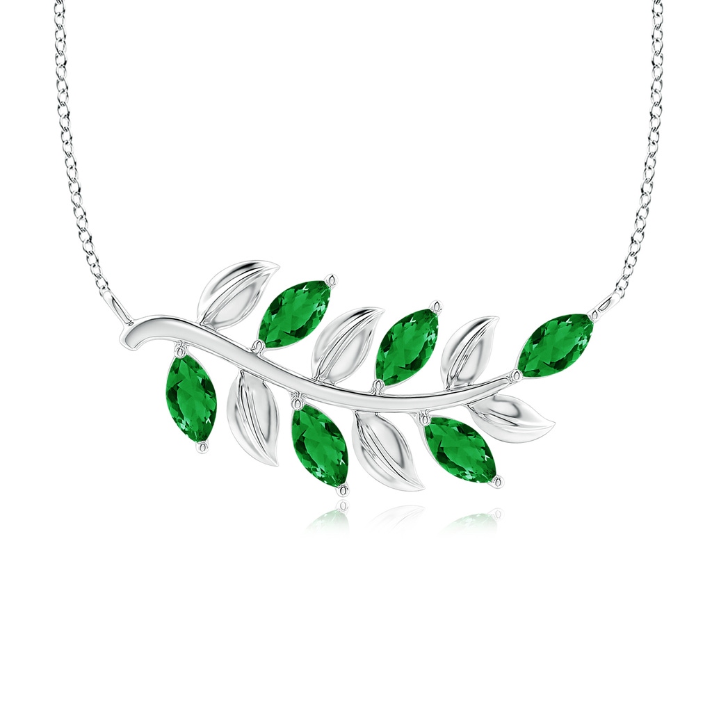 5x2.5mm AAA Marquise Emerald Olive Branch Pendant in White Gold