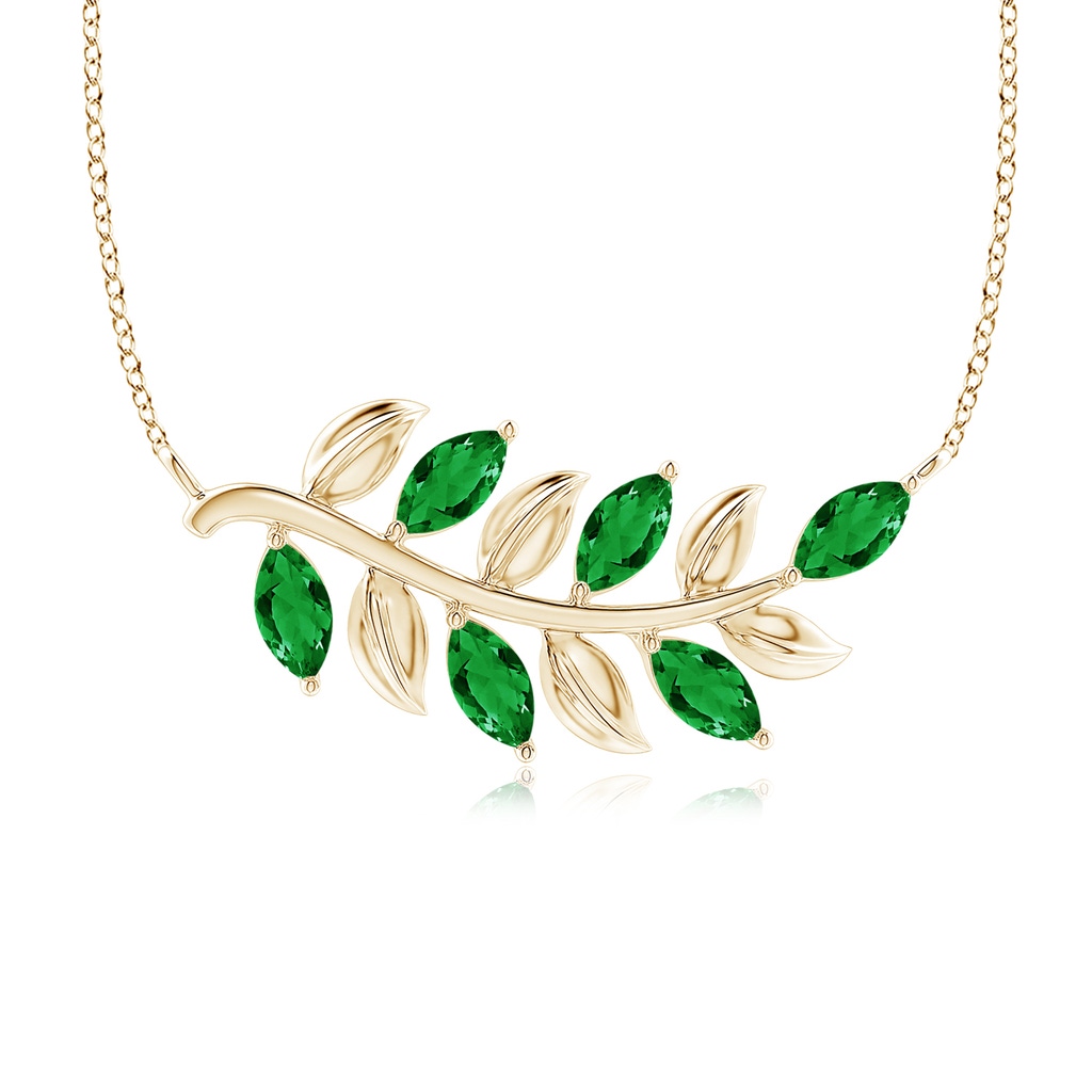 5x2.5mm AAA Marquise Emerald Olive Branch Pendant in Yellow Gold