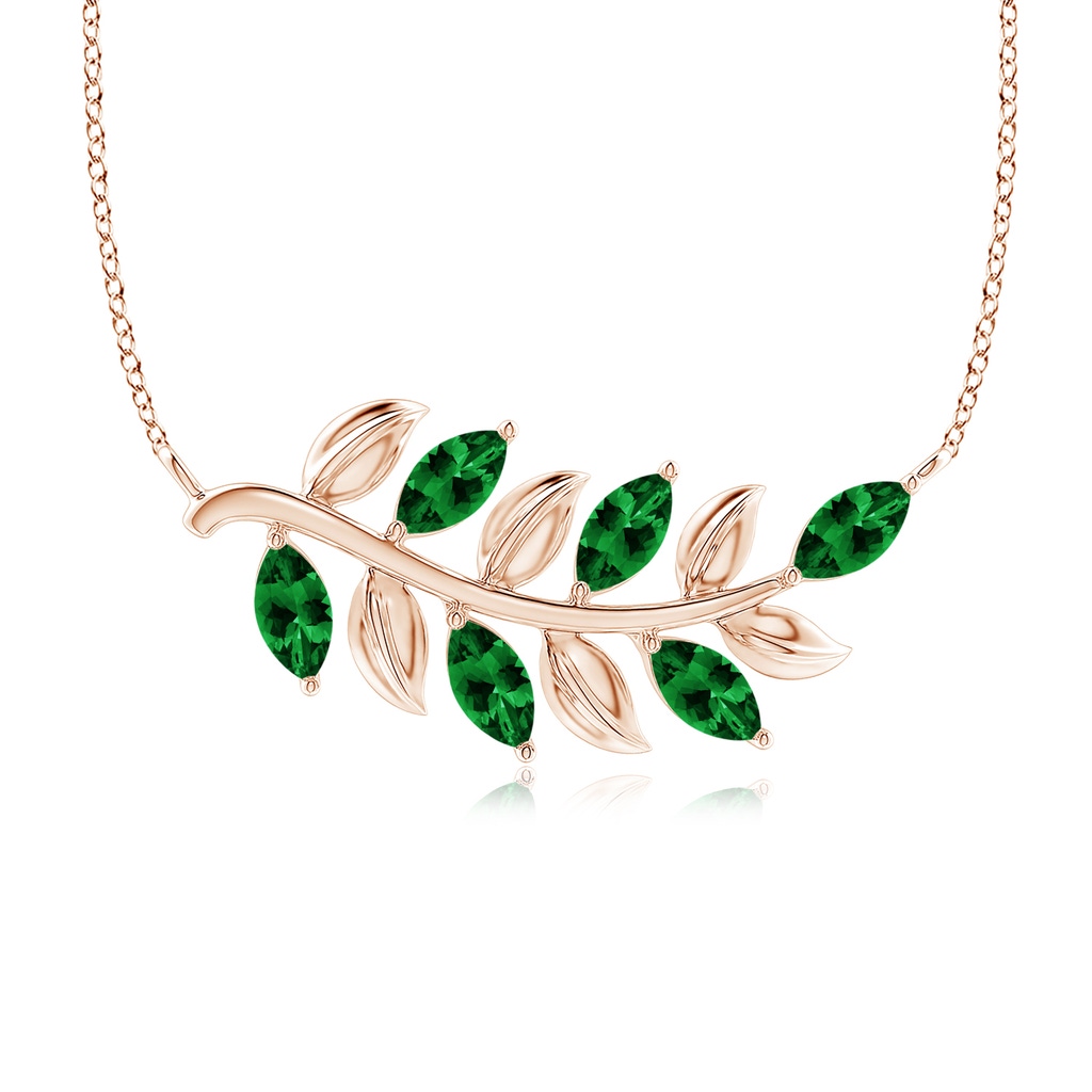 5x2.5mm AAAA Marquise Emerald Olive Branch Pendant in Rose Gold