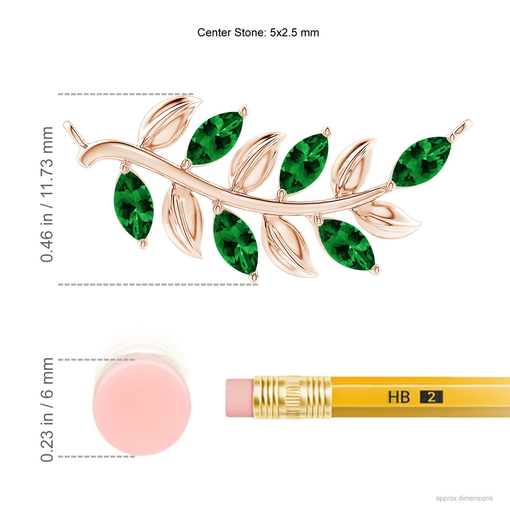 5x2.5mm AAAA Marquise Emerald Olive Branch Pendant in Rose Gold Ruler
