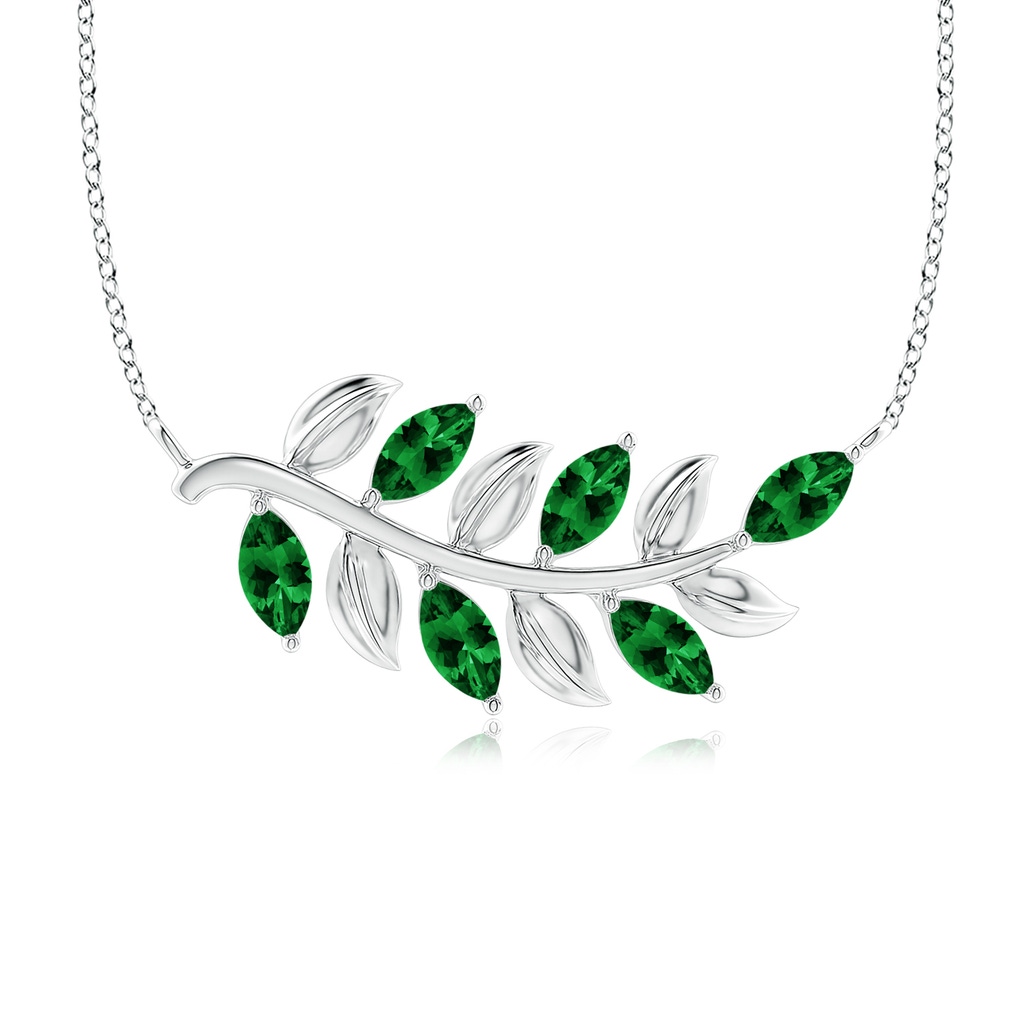5x2.5mm AAAA Marquise Emerald Olive Branch Pendant in White Gold