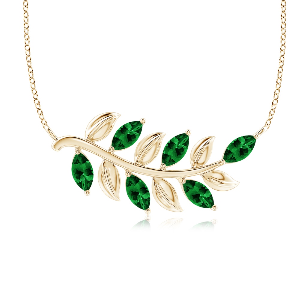 5x2.5mm AAAA Marquise Emerald Olive Branch Pendant in Yellow Gold