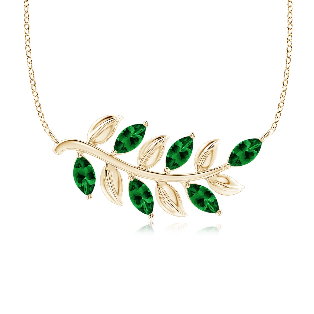5x2.5mm AAAA Marquise Emerald Olive Branch Pendant in Yellow Gold