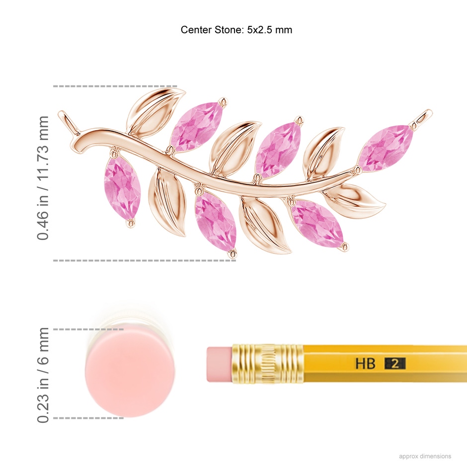 5x2.5mm A Marquise Pink Sapphire Olive Branch Pendant in Rose Gold ruler